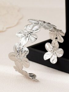 1 Pc Fashionable Floral Open-End Silver-Tone Bracelet