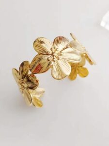 Golden Flower Open Cuff Bracelet Bangle Jewelry For Women Accessory Valentines
